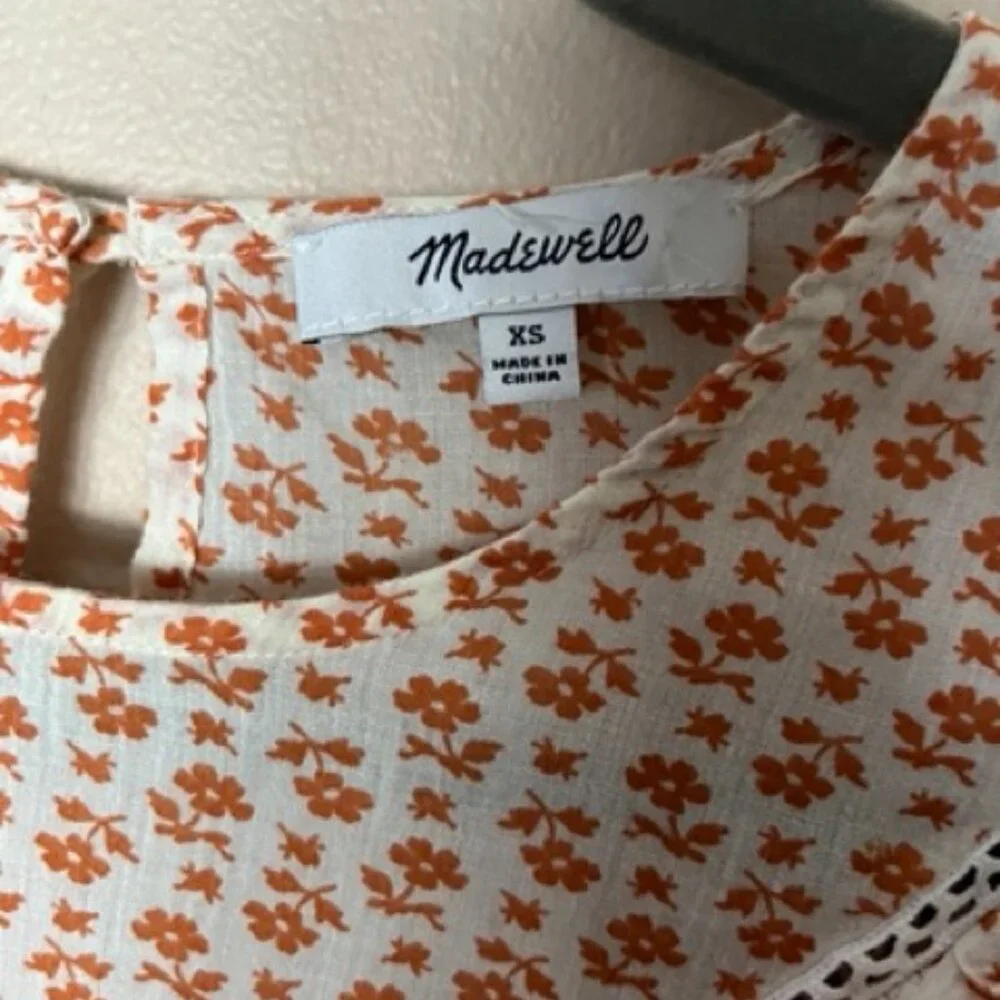 Madewell Ruffle-Yoke Prairie Top in Cutout Blooms | Size XS